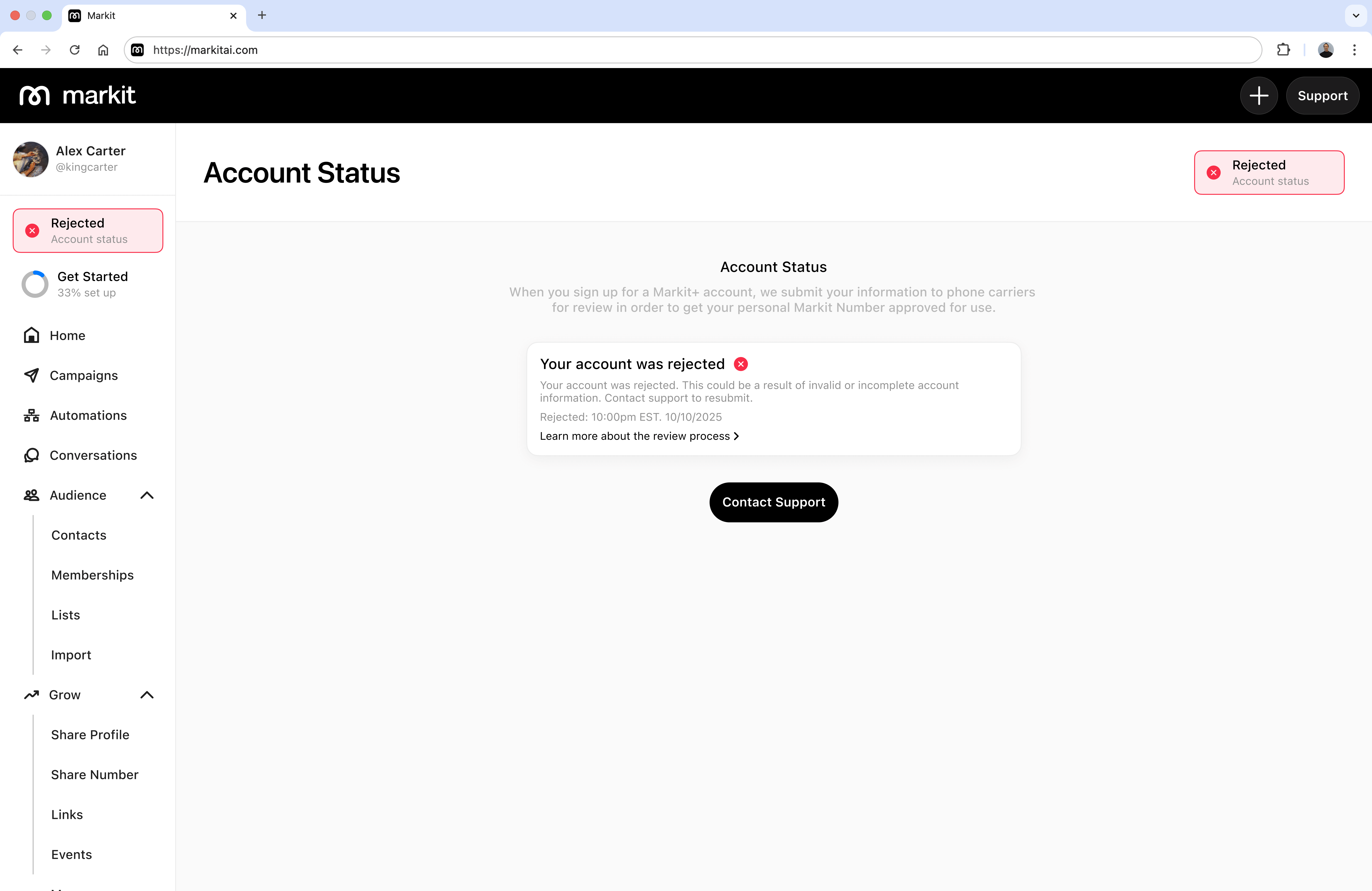 Rejected Status